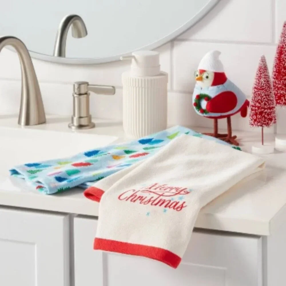 2-Pack Wondershop “Merry Christmas” Hand Towels White | Kitchen & Bathroom Xmas